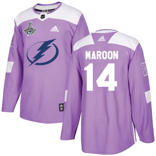 Adidas Tampa Bay Lightning #14 Pat Maroon Purple Authentic Fights Cancer Youth 2020 Stanley Cup Champions Stitched NHL Jersey
